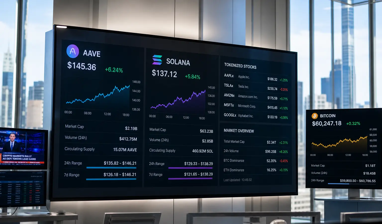 Aave and Solana Post Strong Gains While Bitcoin Holds Steady Near $60,000