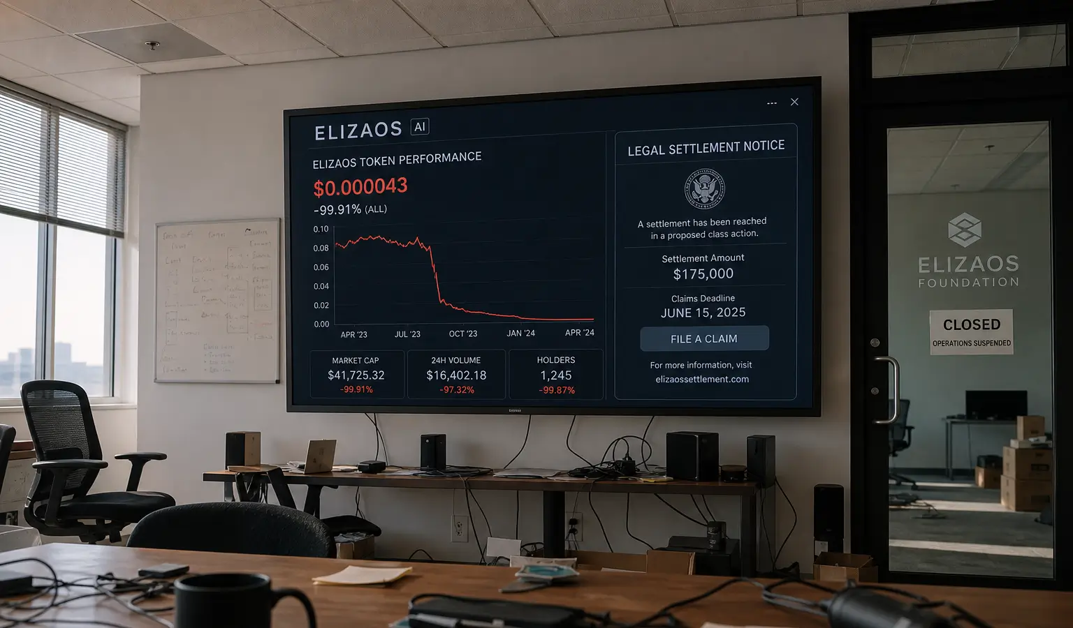 ELIZAOS, sucessora da AI16Z, chega ao fim após processo judicial e queda acentuada