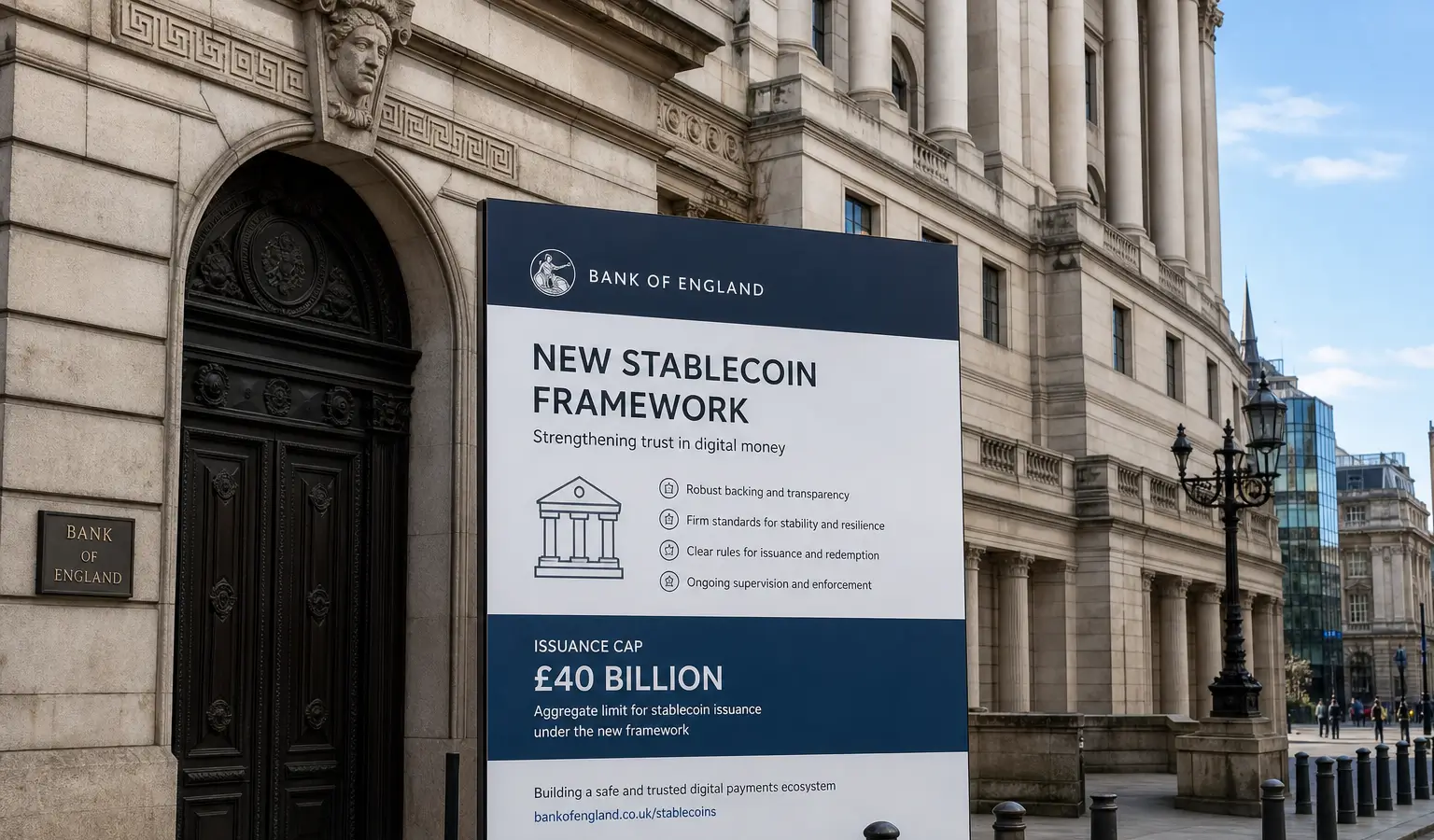 Bank of England elimina i limiti al possesso di stablecoin e introduce un tetto all’emissione