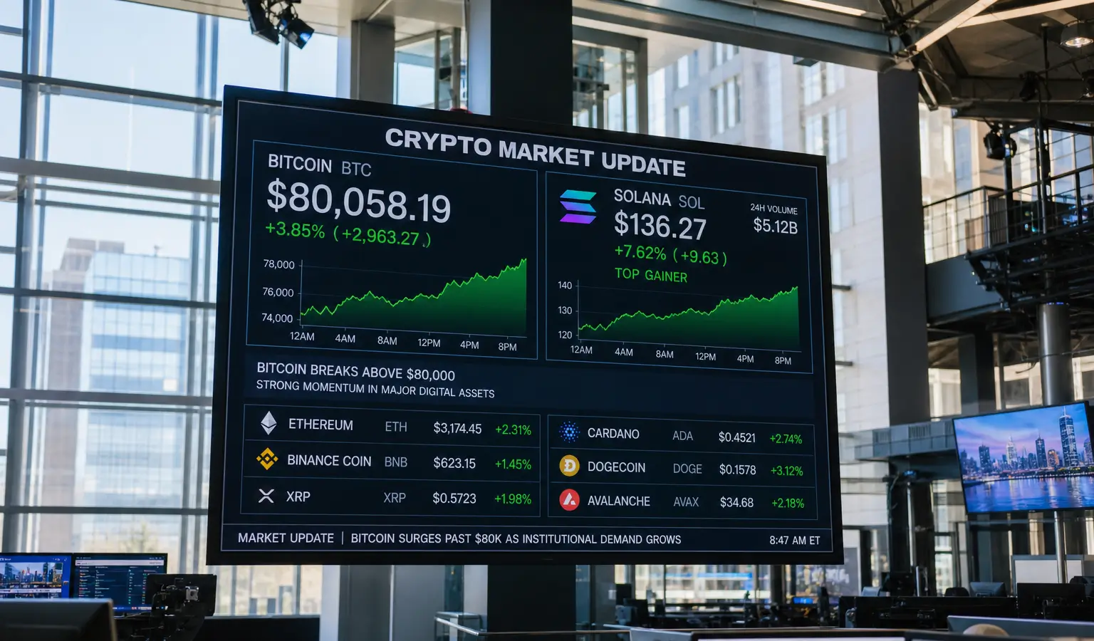 Bitcoin Tops $80,000 as Solana Rises on Supply Vote