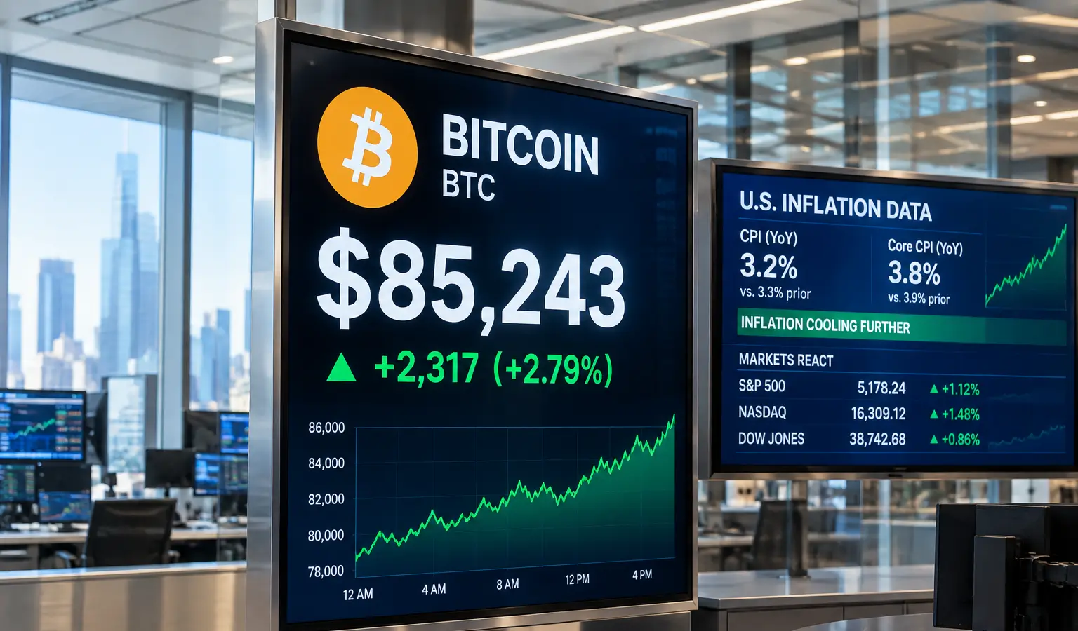 Bitcoin boven $85.000 na koelere Amerikaanse inflatie