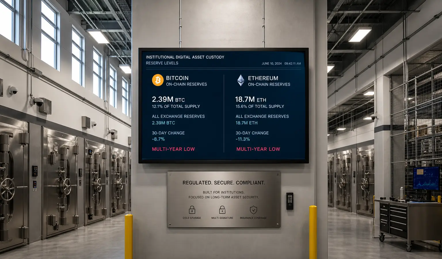 Bitcoin ed Ethereum sugli exchange ai minimi storici