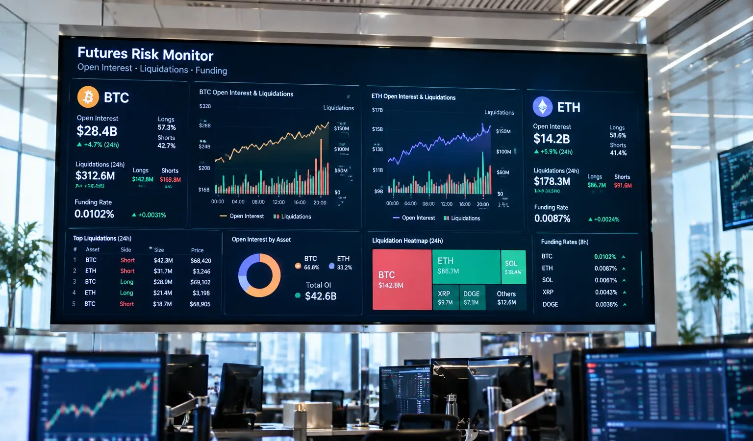Bitcoin i Ethereum spadają, a dźwignia znów rośnie
