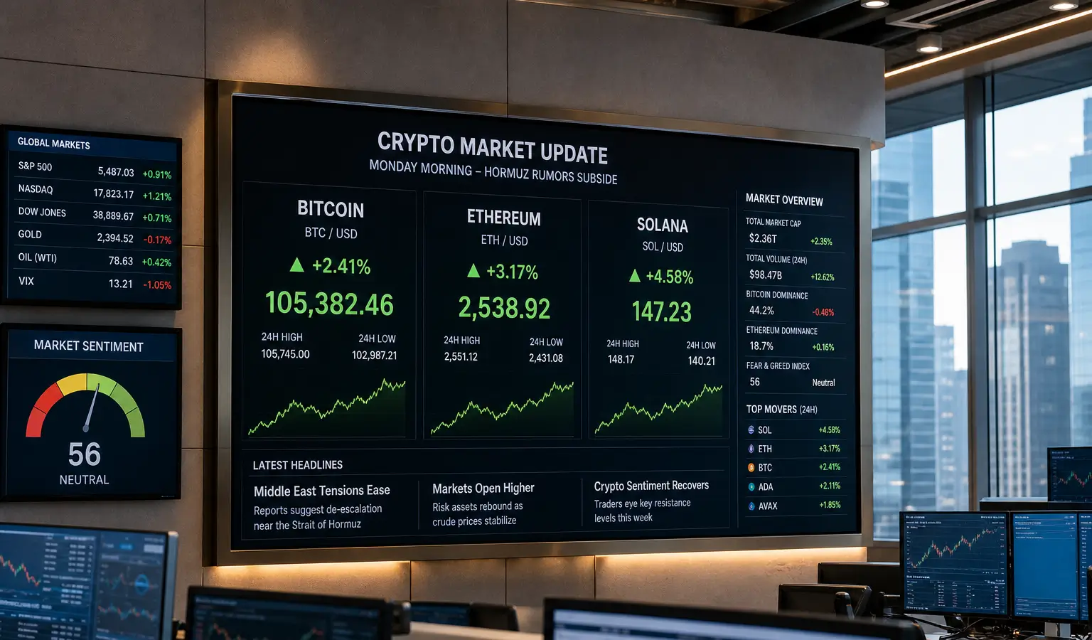 Bitcoin and Ethereum Open the Week Higher on Hormuz Rumors