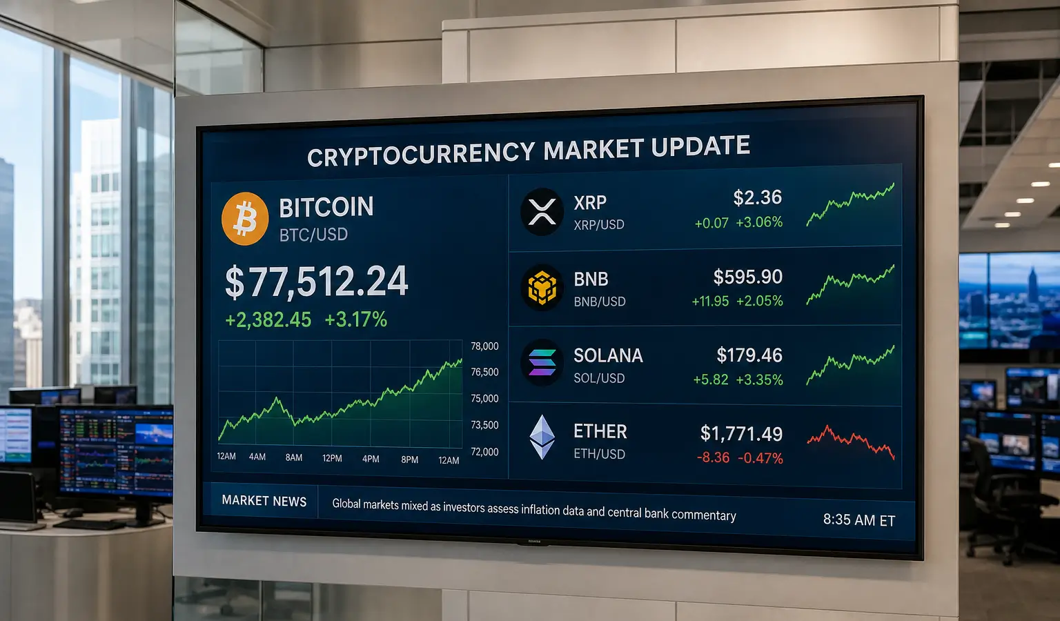 Bitcoin terug boven $77.500 terwijl XRP majors leidt