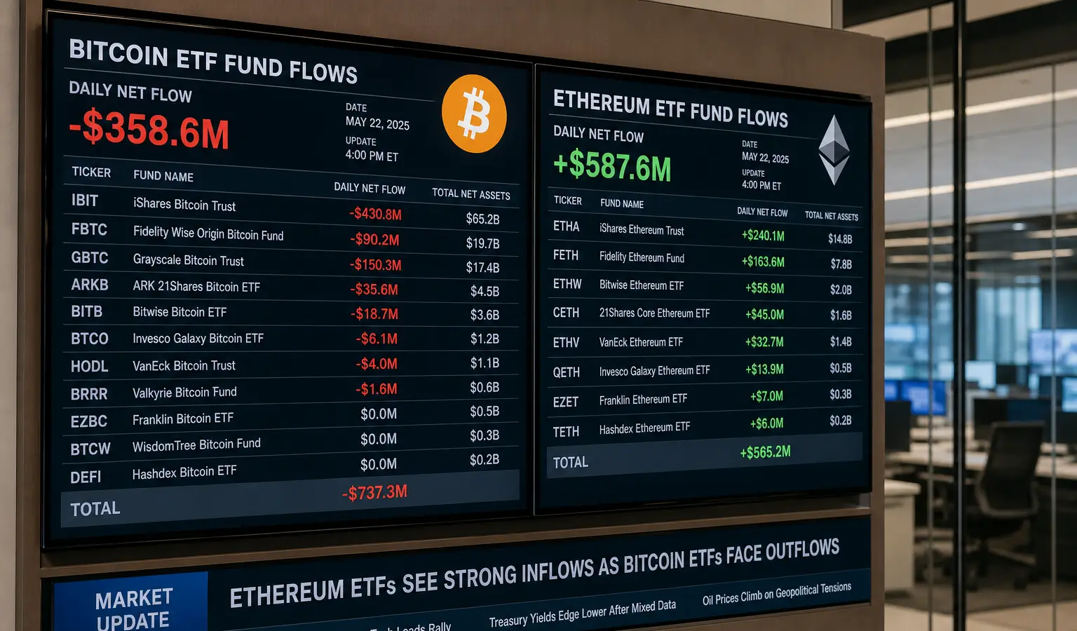 Bitcoin ETFs See Outflows as Ethereum Funds Keep Pulling In