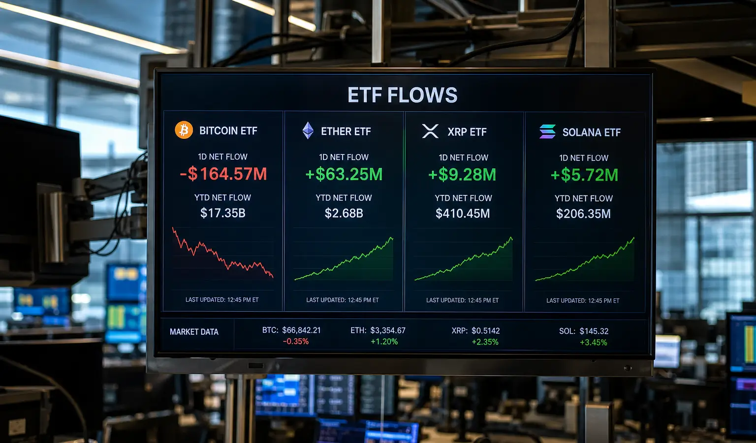 Bitcoin ETF's zien tweede uitstroomdag, Ether en XRP groen