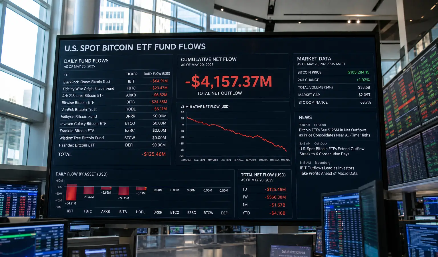 Bitcoin ETF's blijven in 2026 nog $1 miljard in het rood