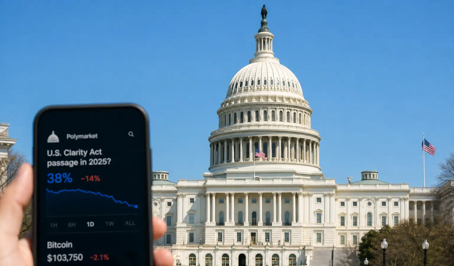 Bitcoin zakt terwijl steun voor Clarity Act wegvalt