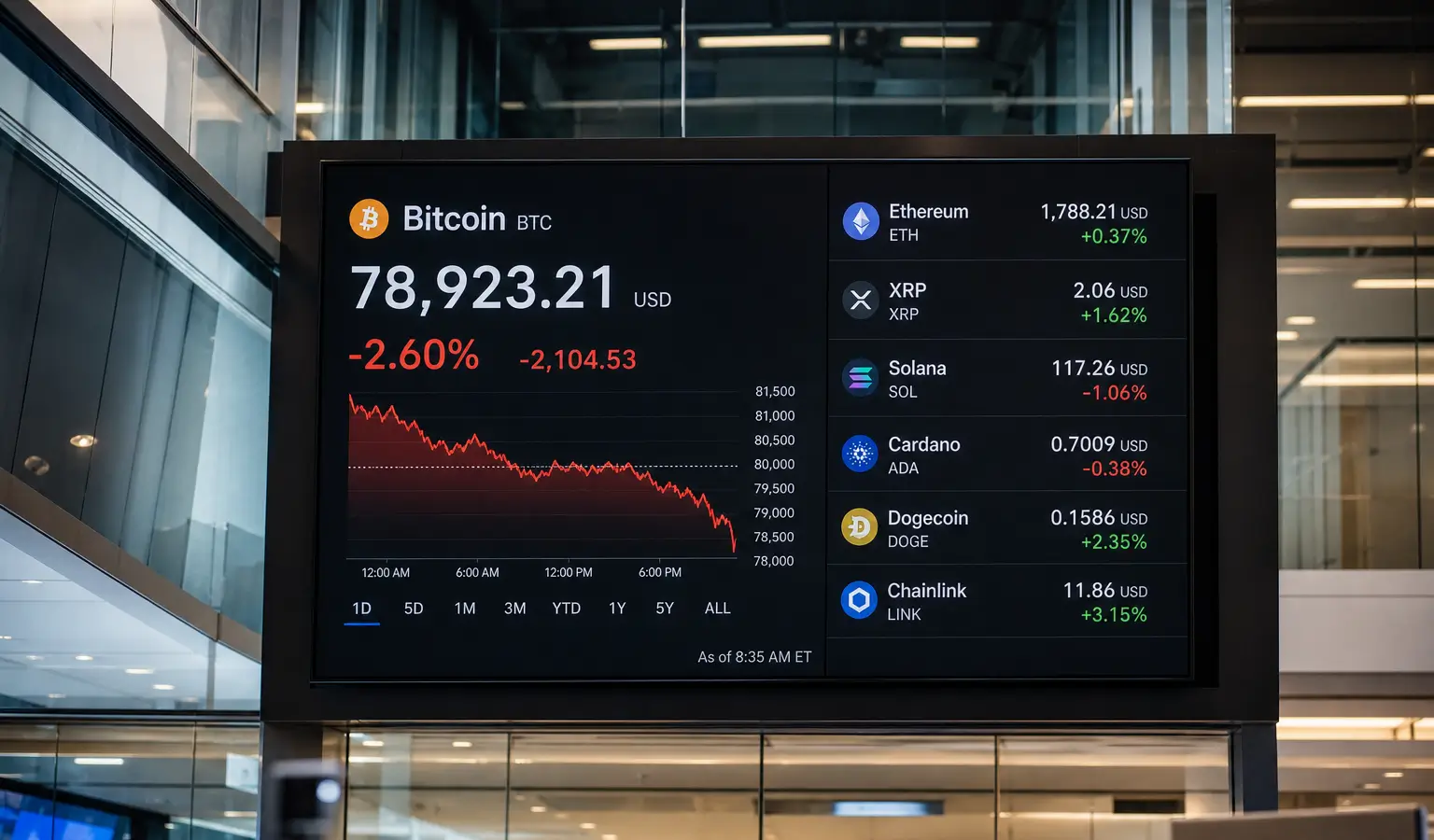 Bitcoin Falls Below $79,000 as XRP Leads Decliners