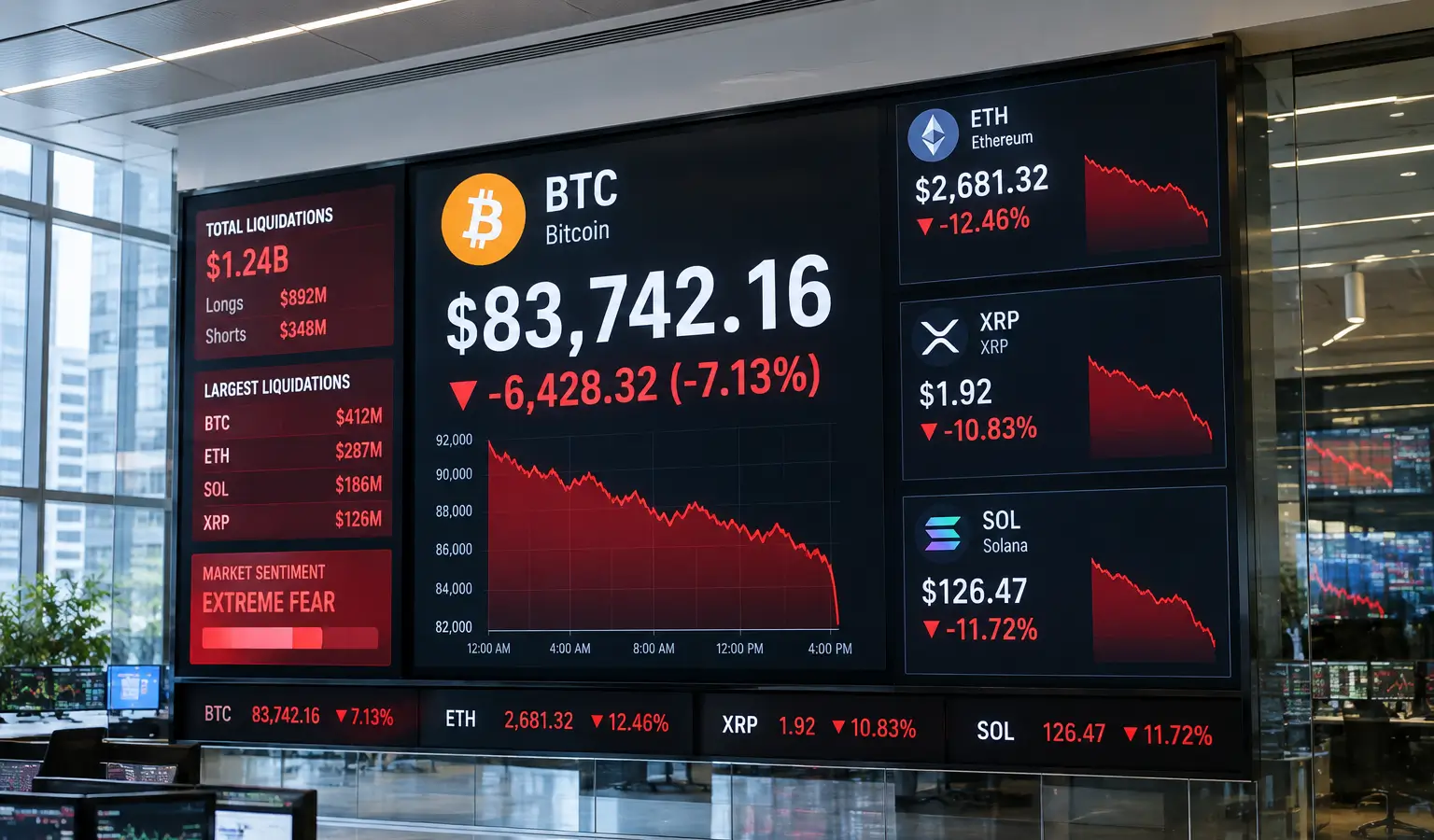 Bitcoin zakt onder $84.000 na $550 miljoen liquidaties