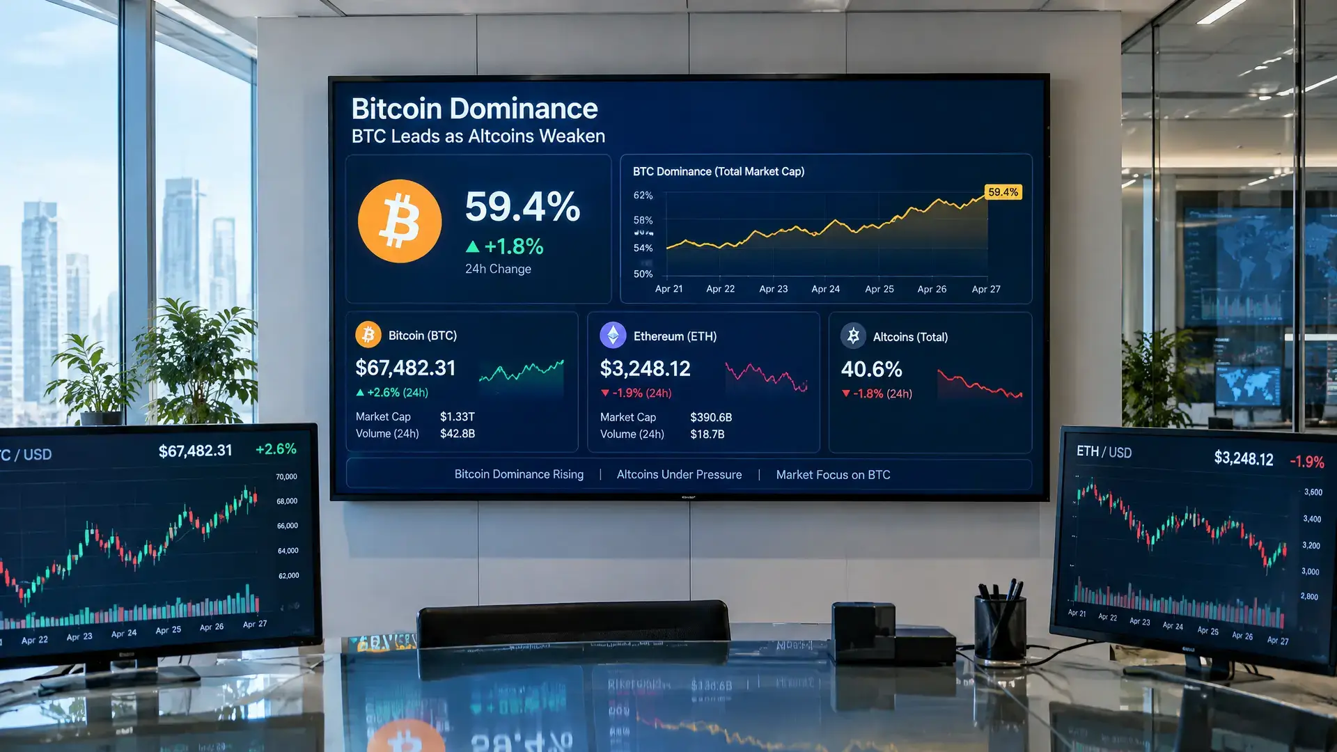 Bitcoin wint terrein terwijl altcoins snel terugvallen