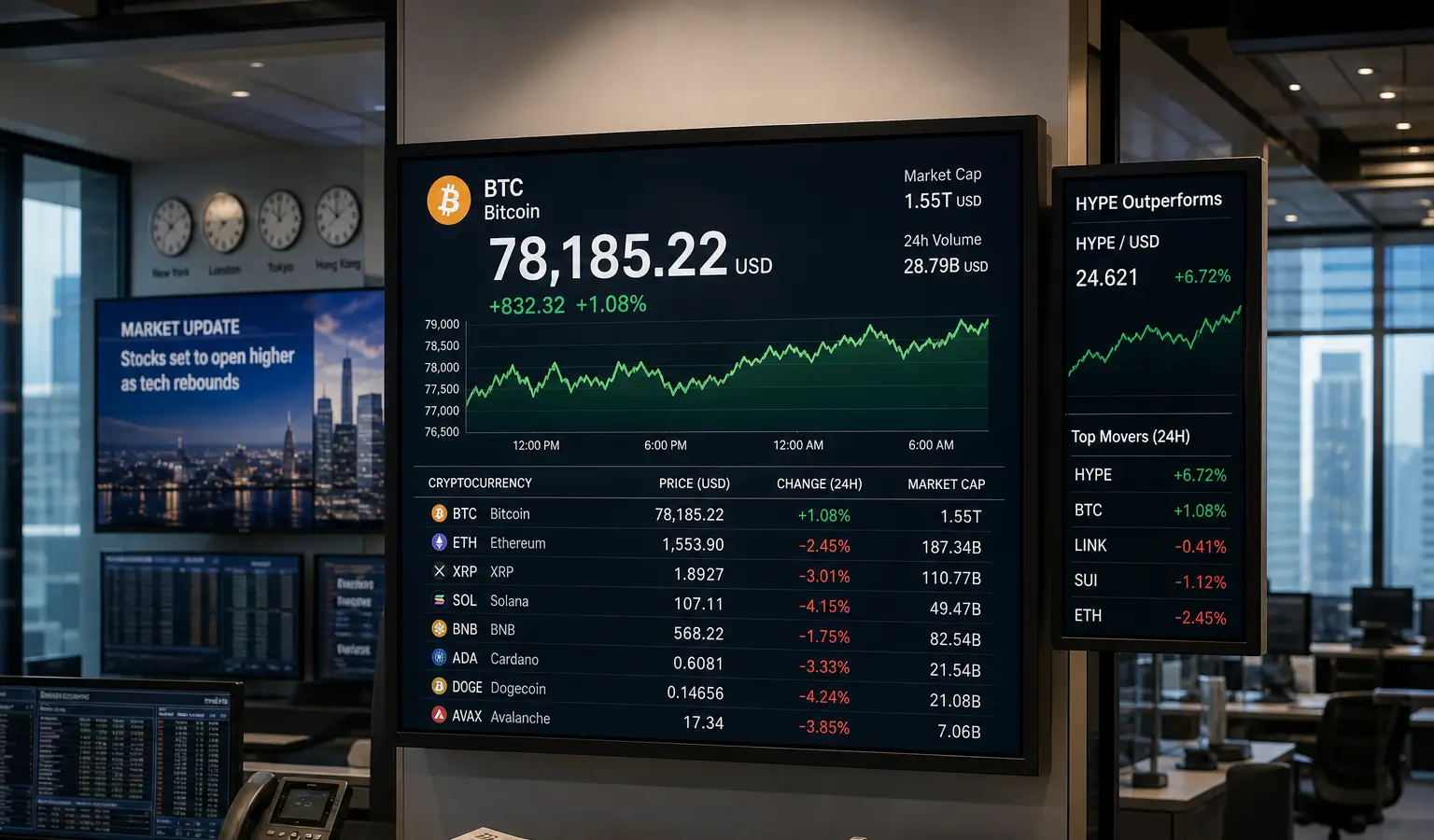Bitcoin blijft boven $78.000 terwijl HYPE uitblinkt
