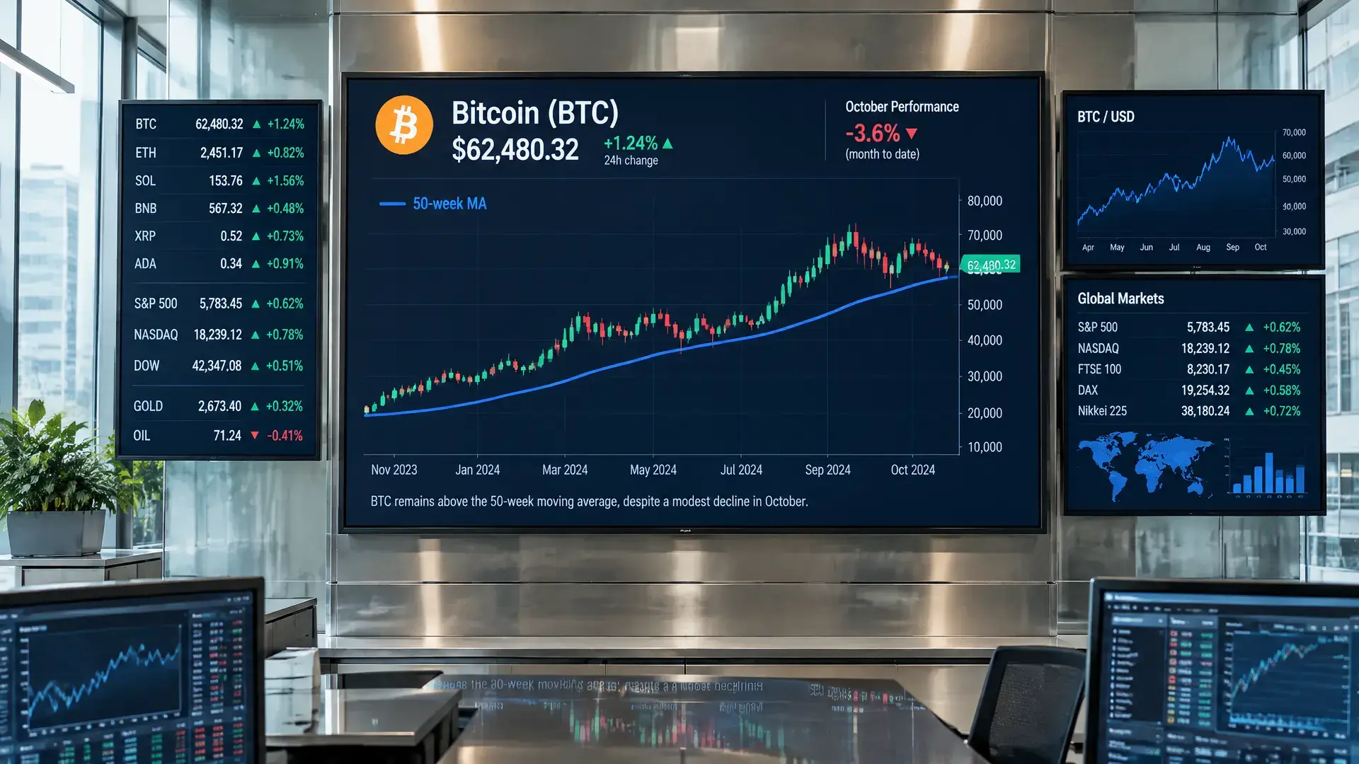 Bitcoin houdt grip op 50-weeks gemiddelde ondanks rode oktober