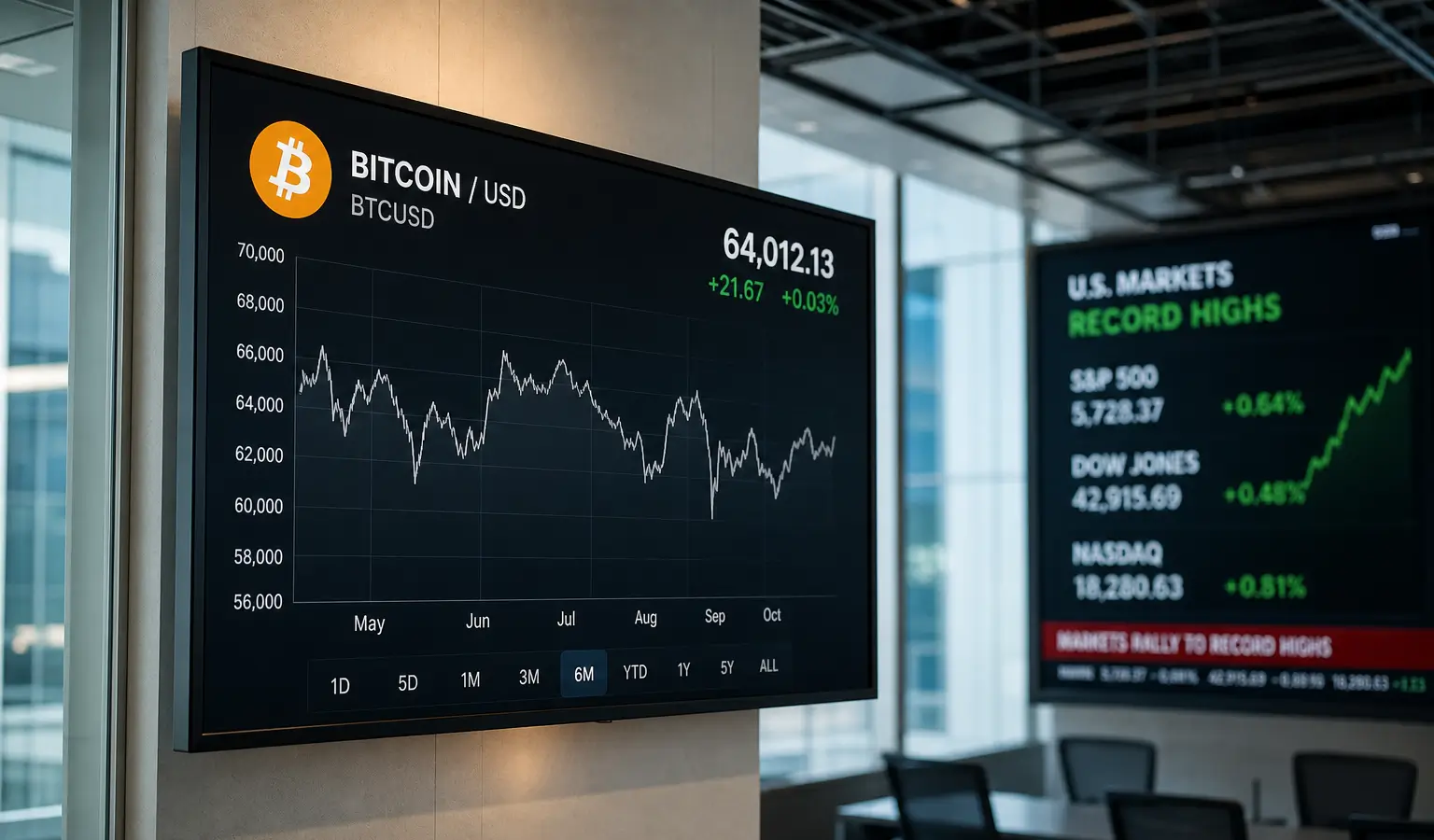 Bitcoin bleibt zurück, während Aktien neue Rekorde markieren