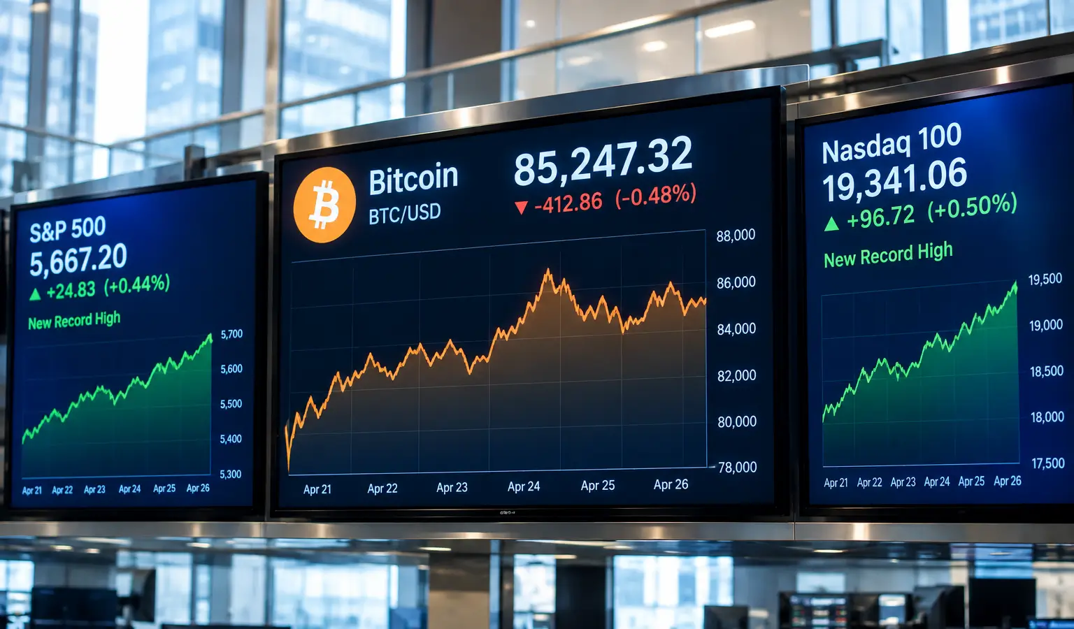 Bitcoin blijft achter terwijl S&P 500 en Nasdaq records breken