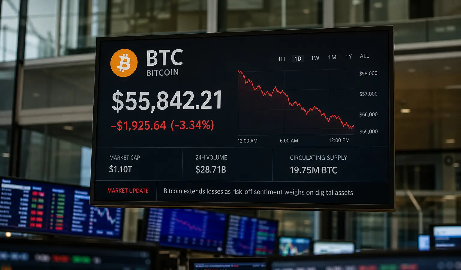 Bitcoin potrebbe avere ancora spazio per scendere verso i 54.000 dollari