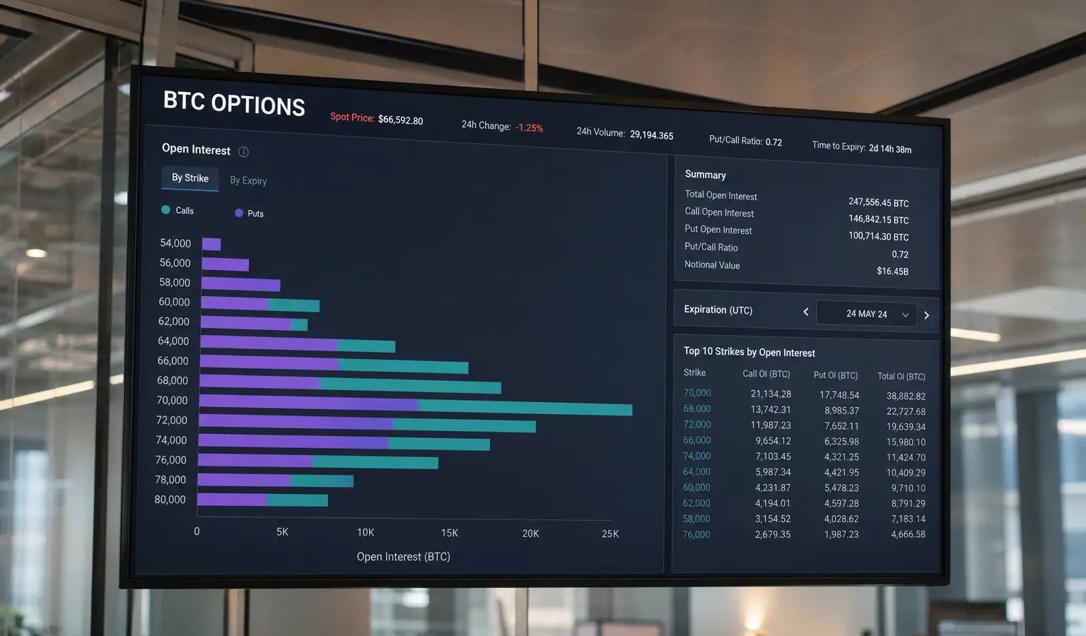 Bitcoin Options Shift to $70,000 as the New Top Strike