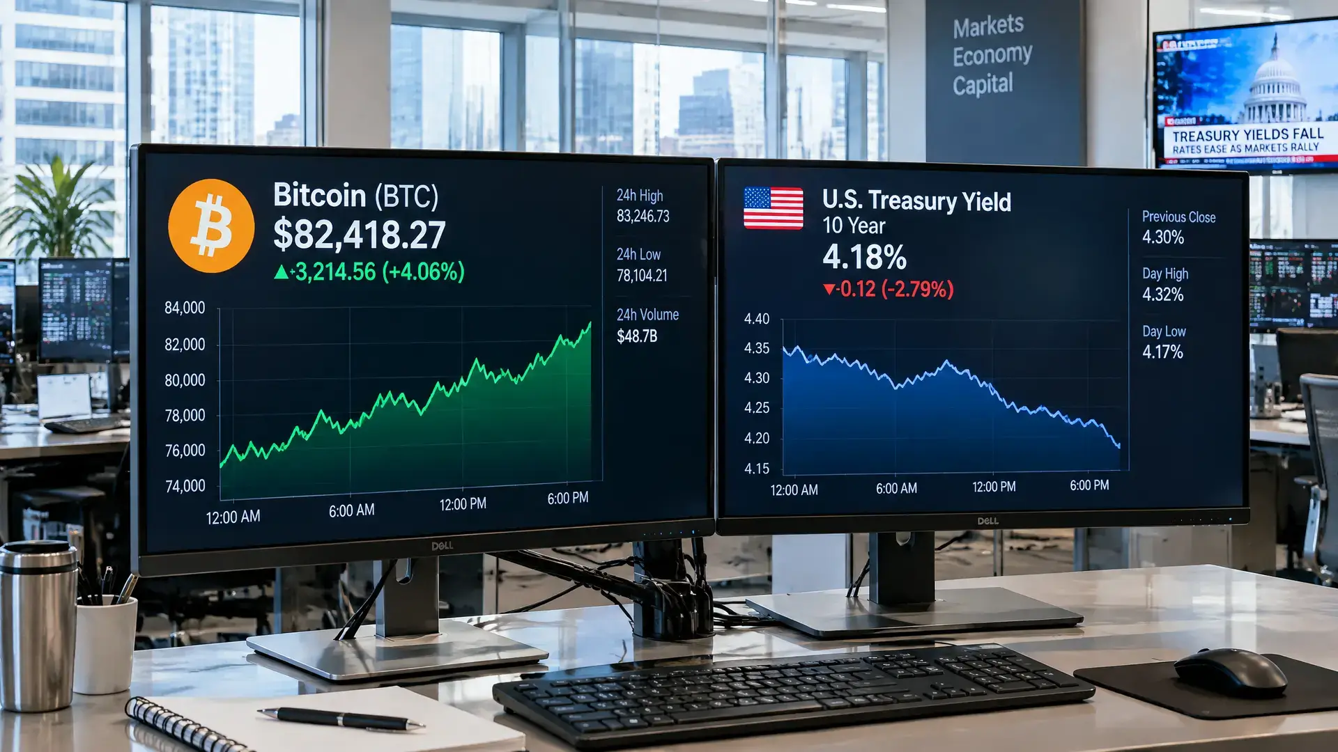 Bitcoin herstelt terwijl 10-jaarsrente zakt