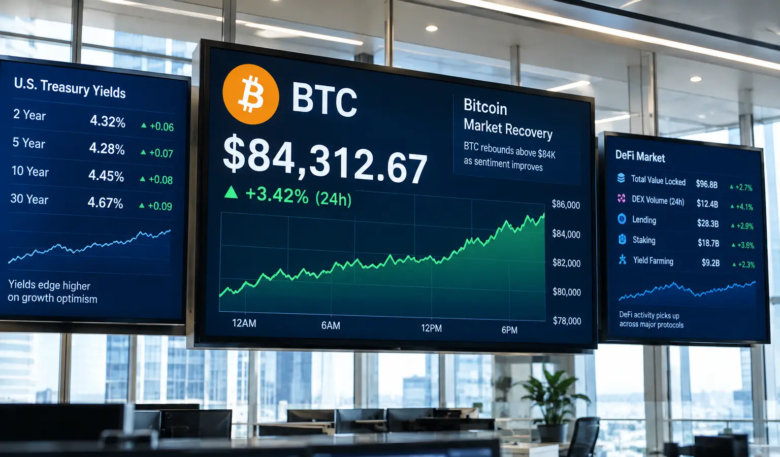 Bitcoin erholt sich auf 84.000 Dollar, während Zinsen die Märkte unter Druck halten