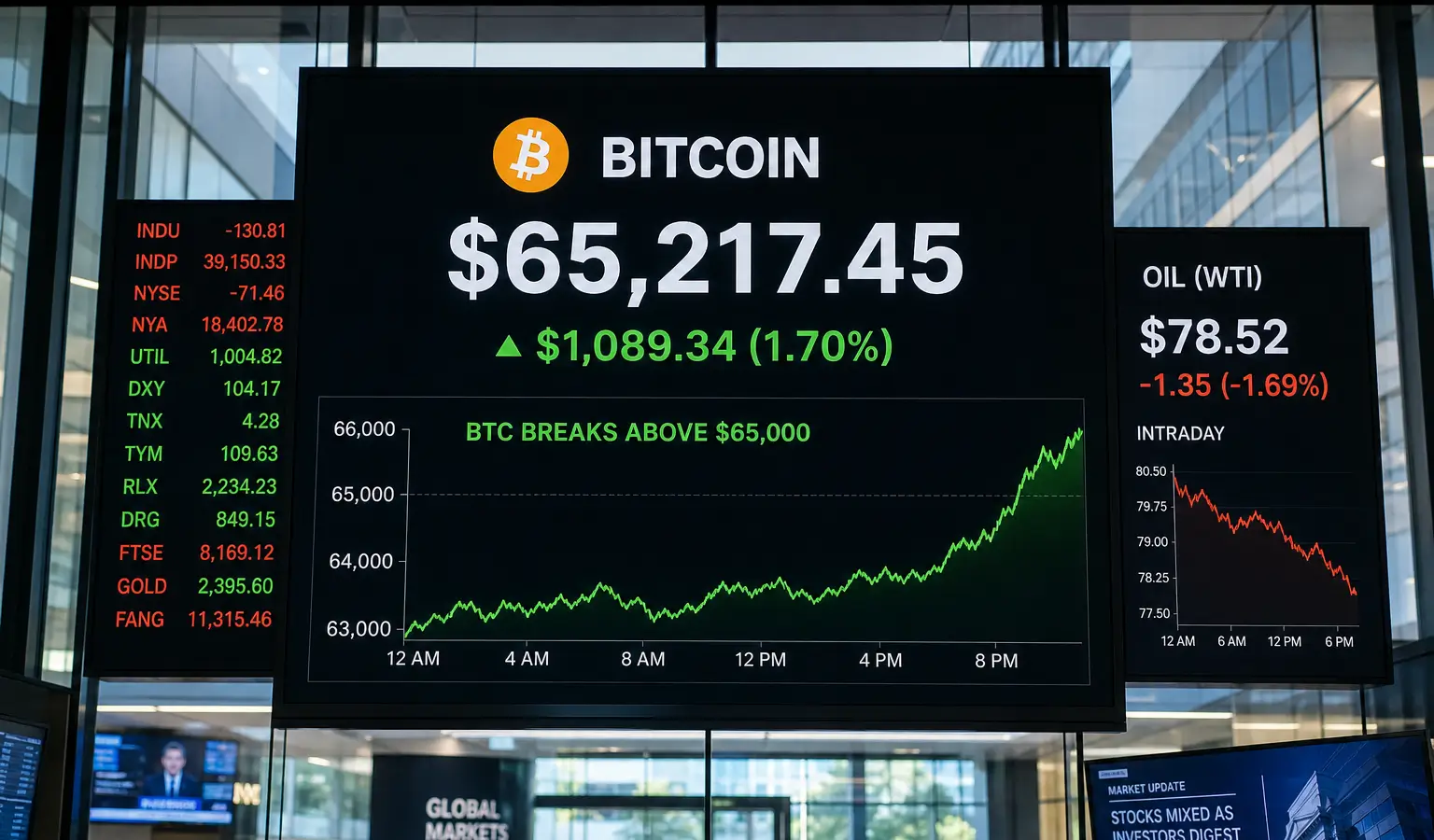 Bitcoin sale a $65.000 dopo le notizie sulle ispezioni nucleari in Iran, il petrolio scende