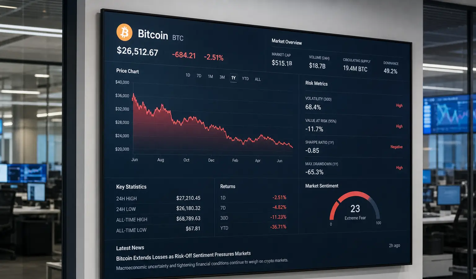Bitcoin Sharpe Ratio Falls to Lowest Level Since 2022