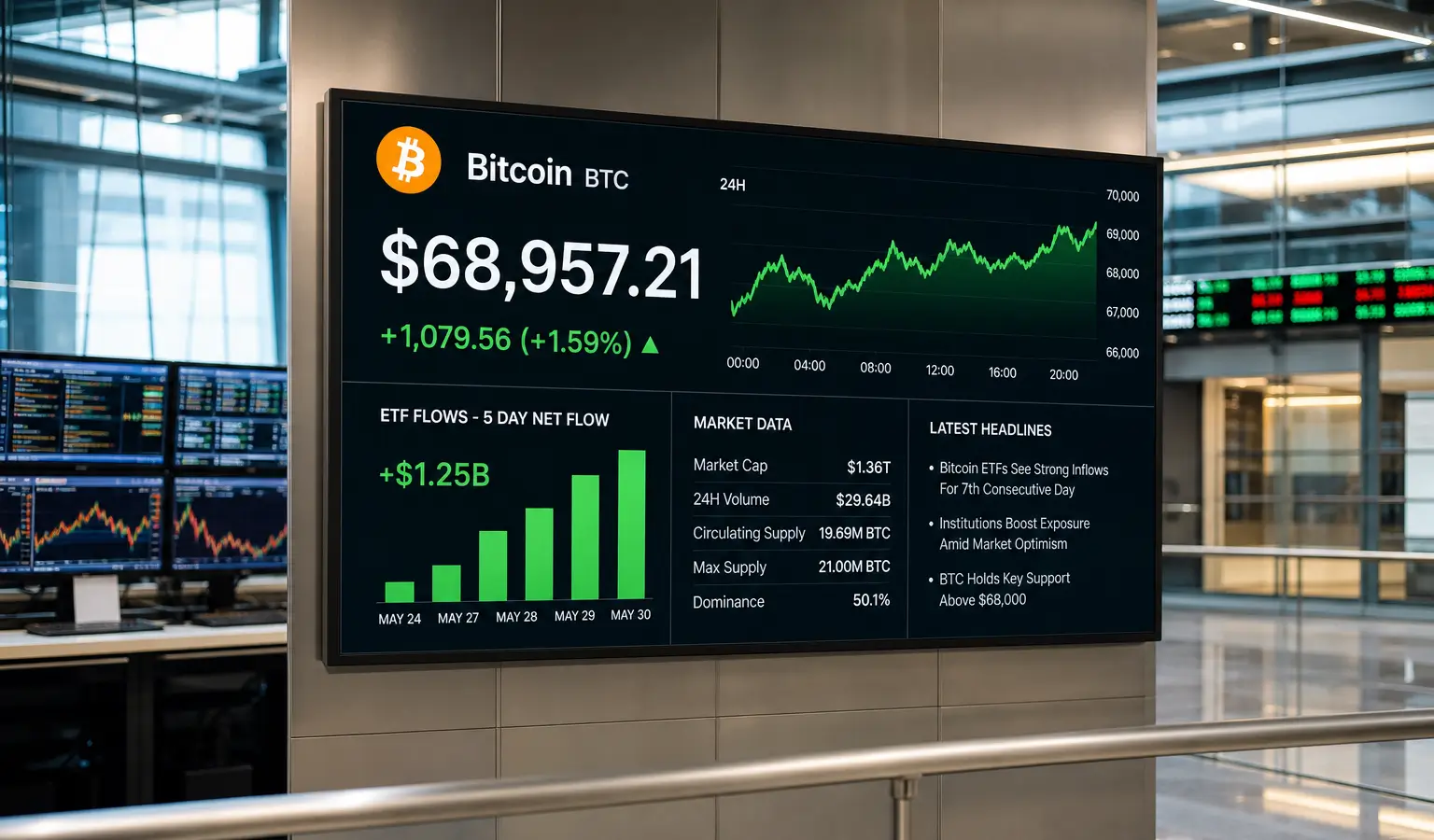 Bitcoin test $69.000 terwijl ETF-instroom en twijfel botsen