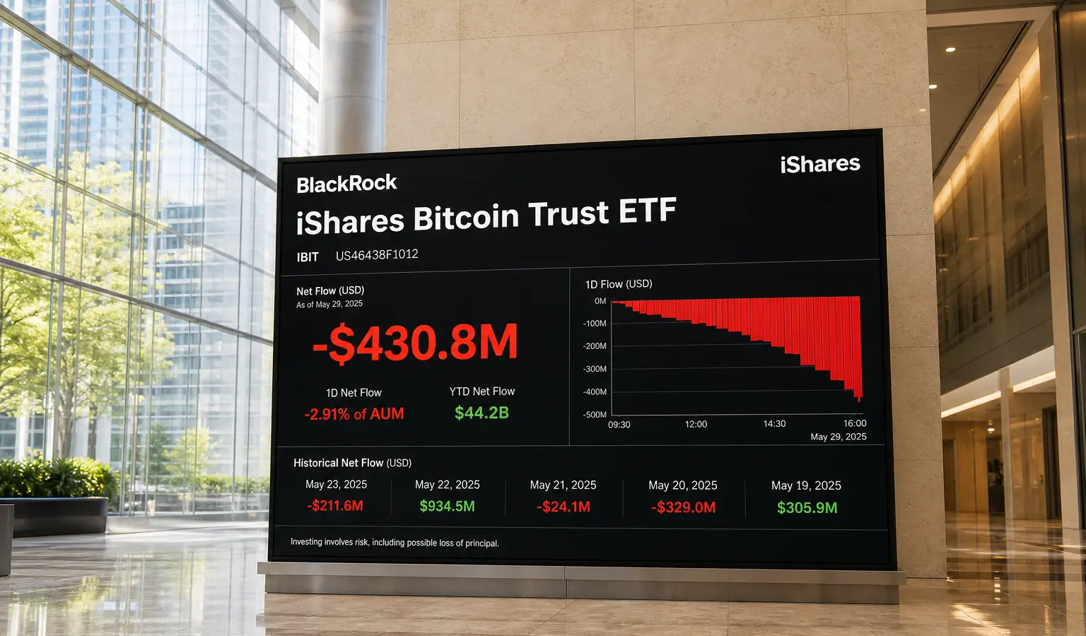 BlackRock IBIT registra 300 milioni di dollari di deflussi dopo il calo di Bitcoin
