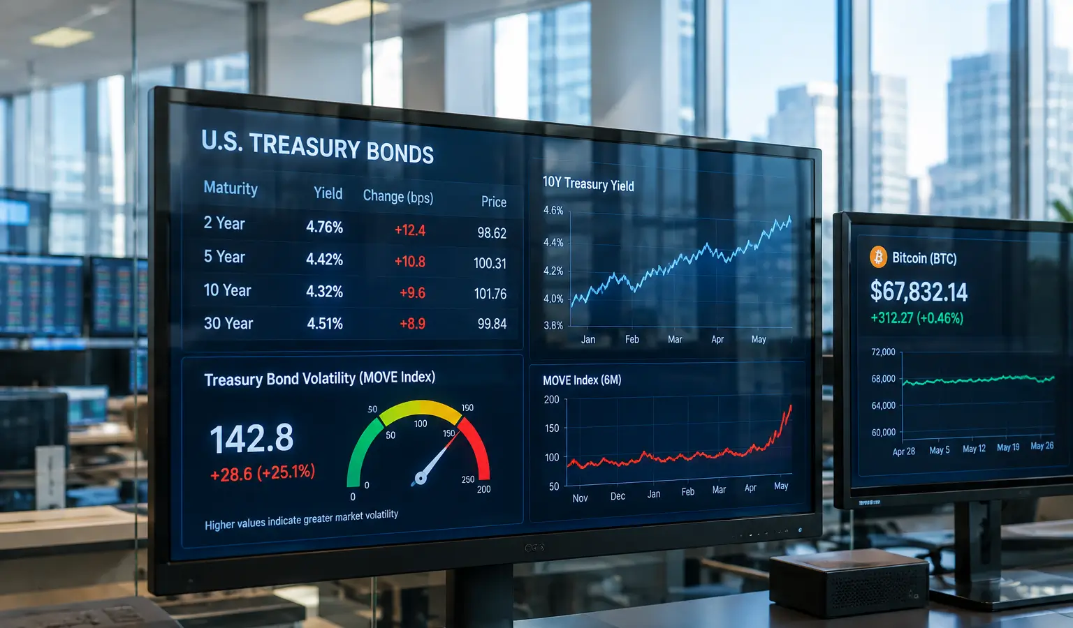 Bondvolatiliteit schiet omhoog terwijl Bitcoin rustig blijft