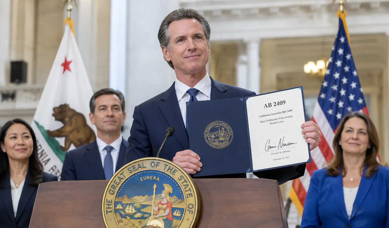 California verbiedt meme coins voor politici na Newsom-handtekening
