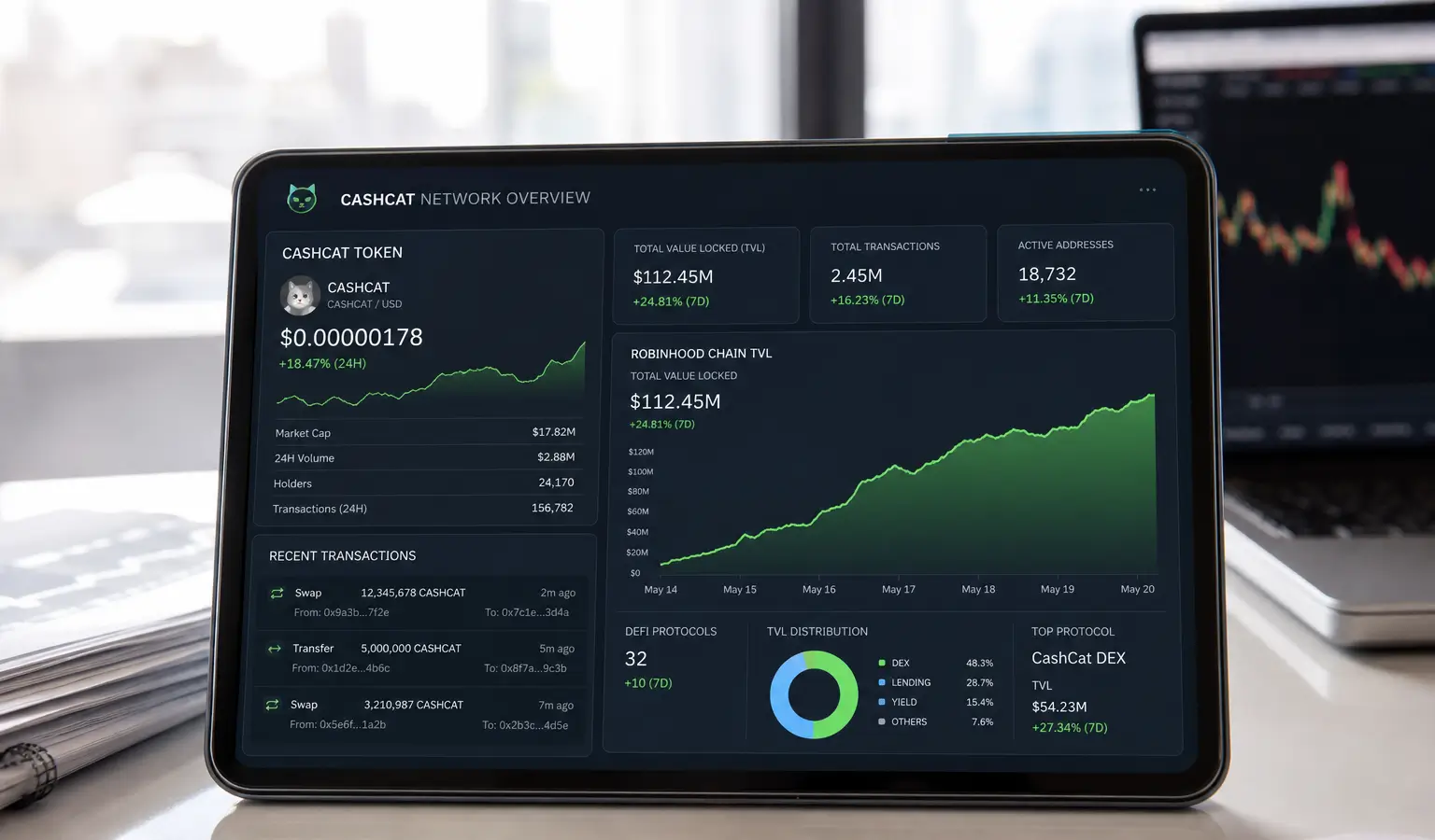 CASHCAT rebota un 120% mientras aumenta el TVL de Robinhood Chain