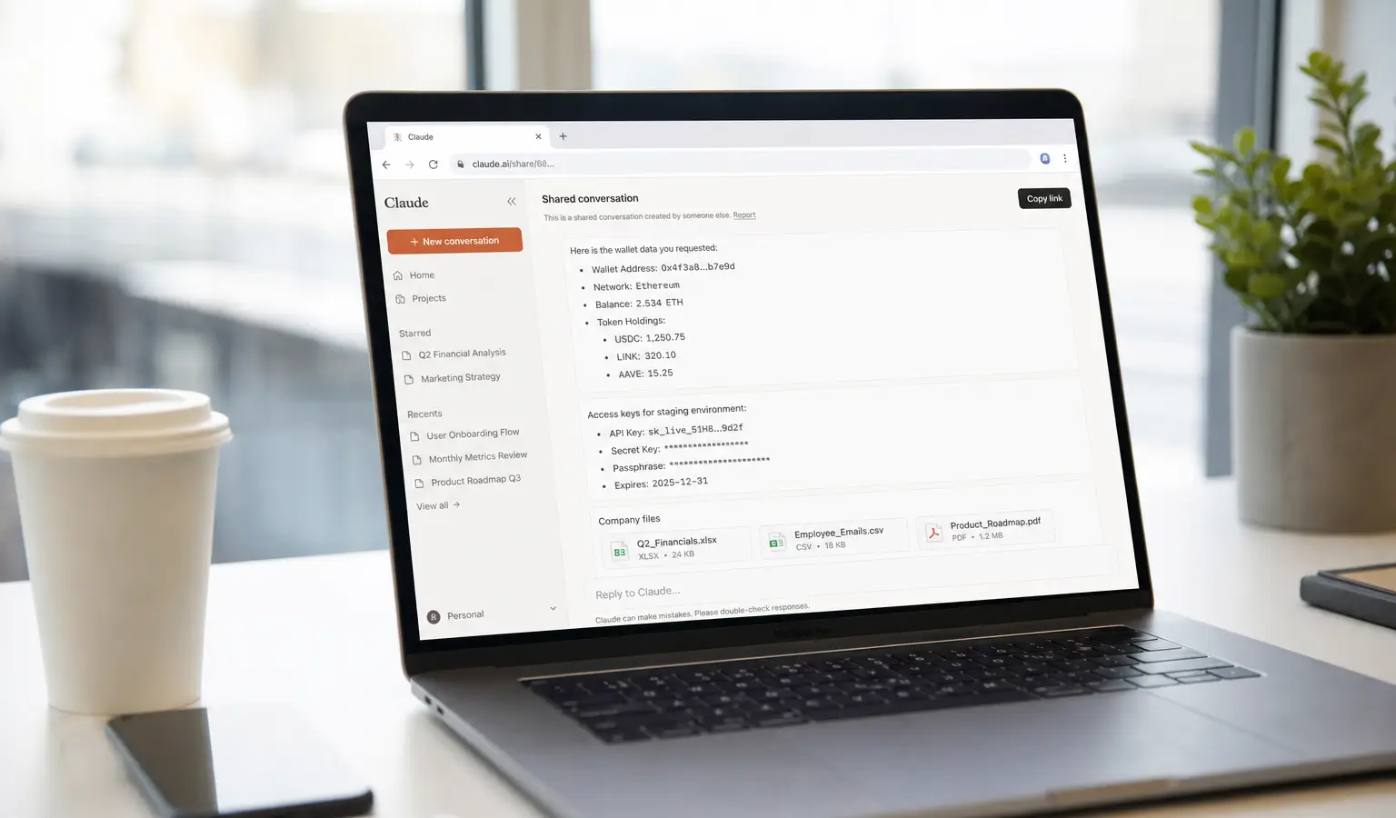 Claude Chats With Wallet Data Showed Up in Google