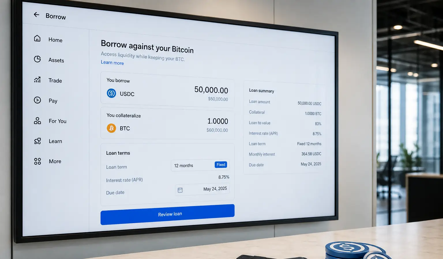 Coinbase start vaste USDC-leningen tegen bitcoin