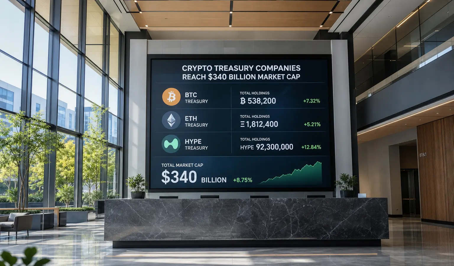Crypto treasurybedrijven groeien naar $340 miljard marktkap