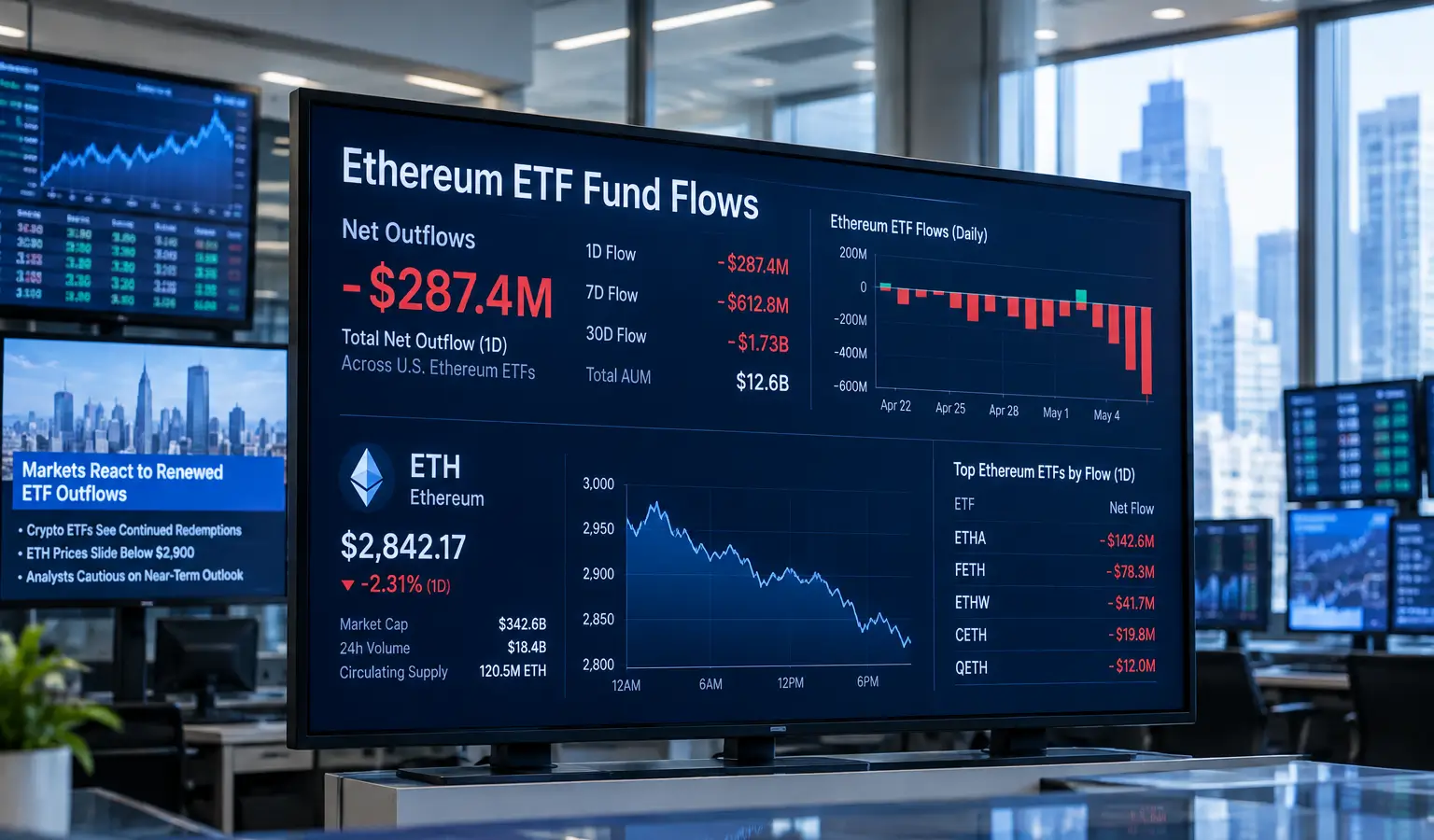 Ethereum ETF's zien negende uitstroomdag terwijl shorts oplopen