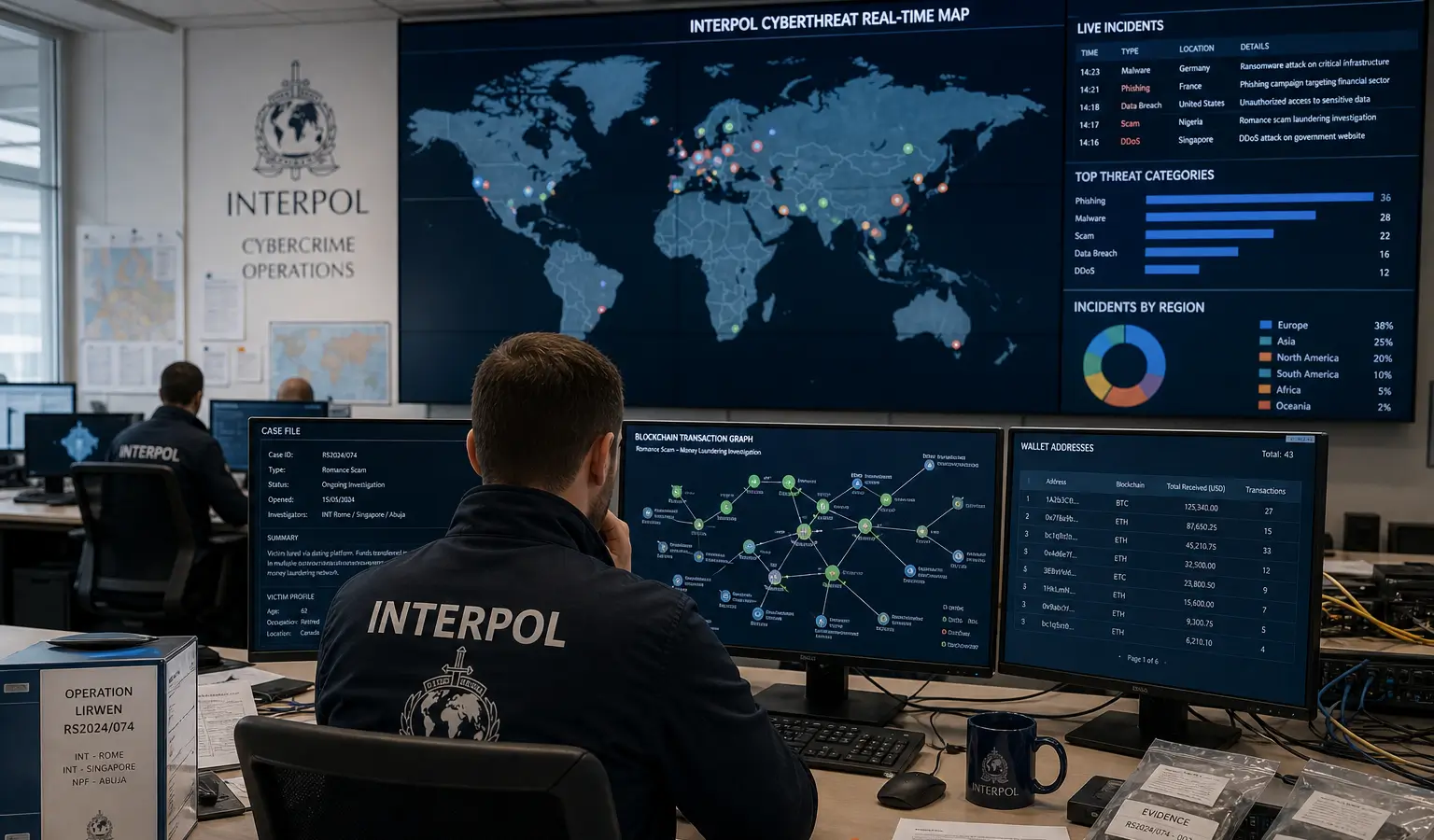 INTERPOL rozbija sieć prania kryptowalut powiązaną z oszustwami romantycznymi