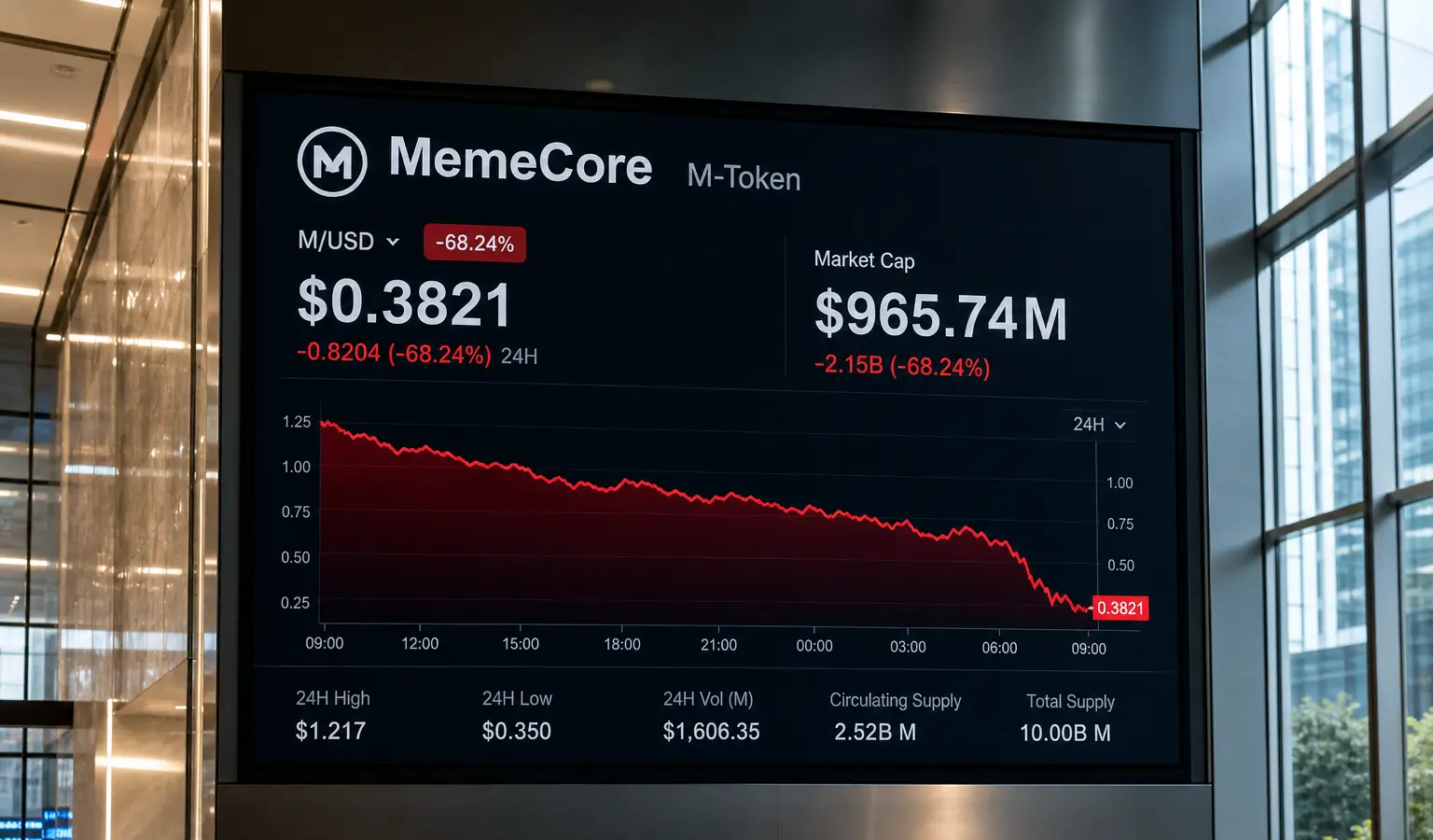MemeCore-token stort 76% in en daalt onder $1 miljard marktkapitalisatie