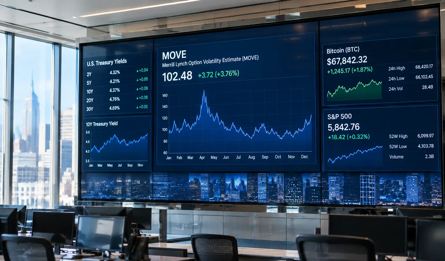 MOVE-index stijgt terwijl bitcoin en aandelen rustig blijven