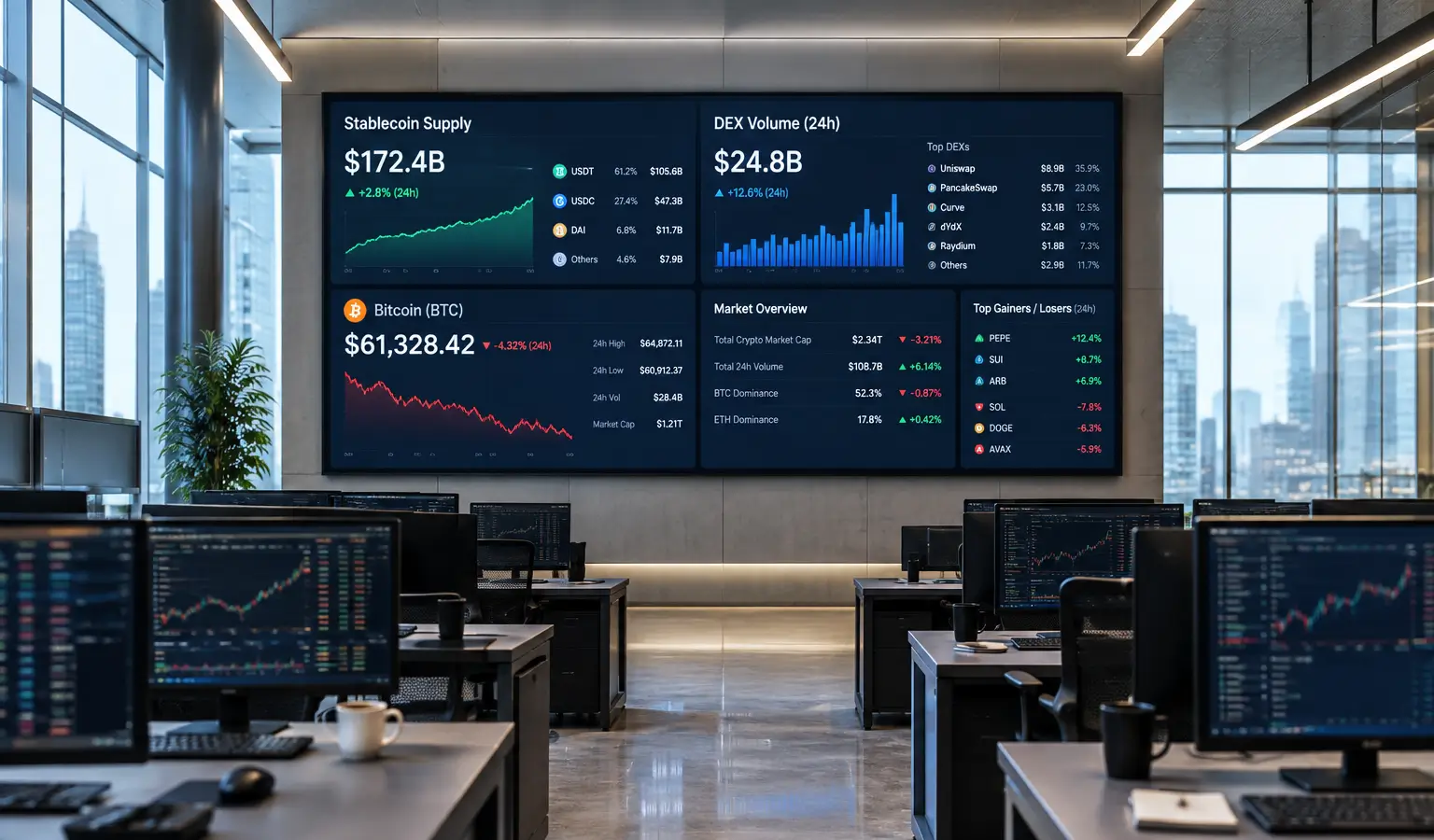 La salida de stablecoins y el menor volumen en DEX presionan el mercado cripto