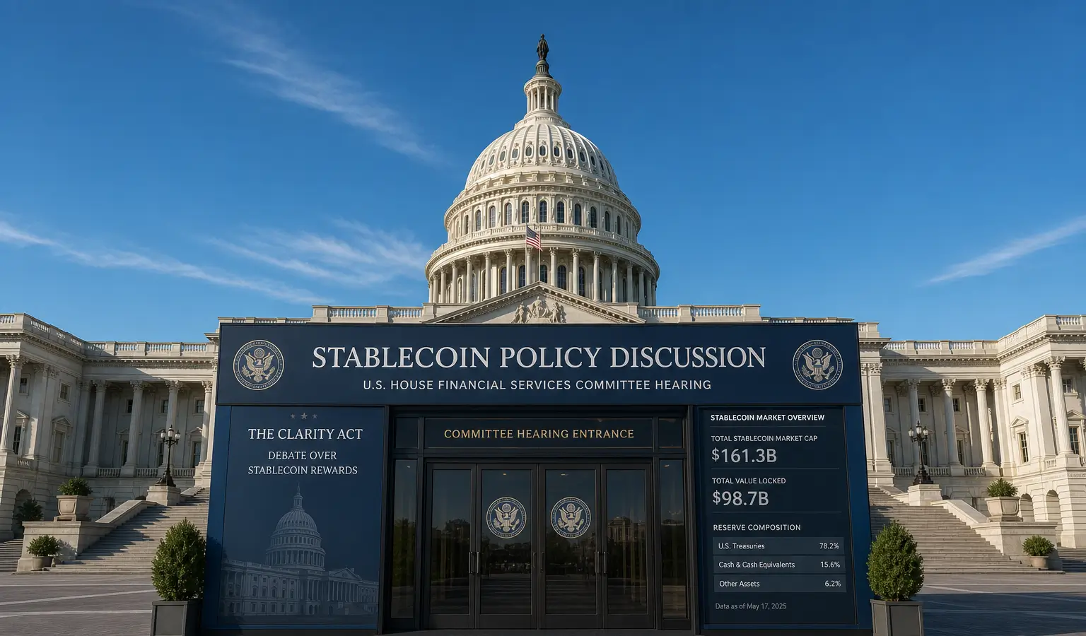 Nagrody za stablecoiny pod ostrzałem w debacie o Clarity Act