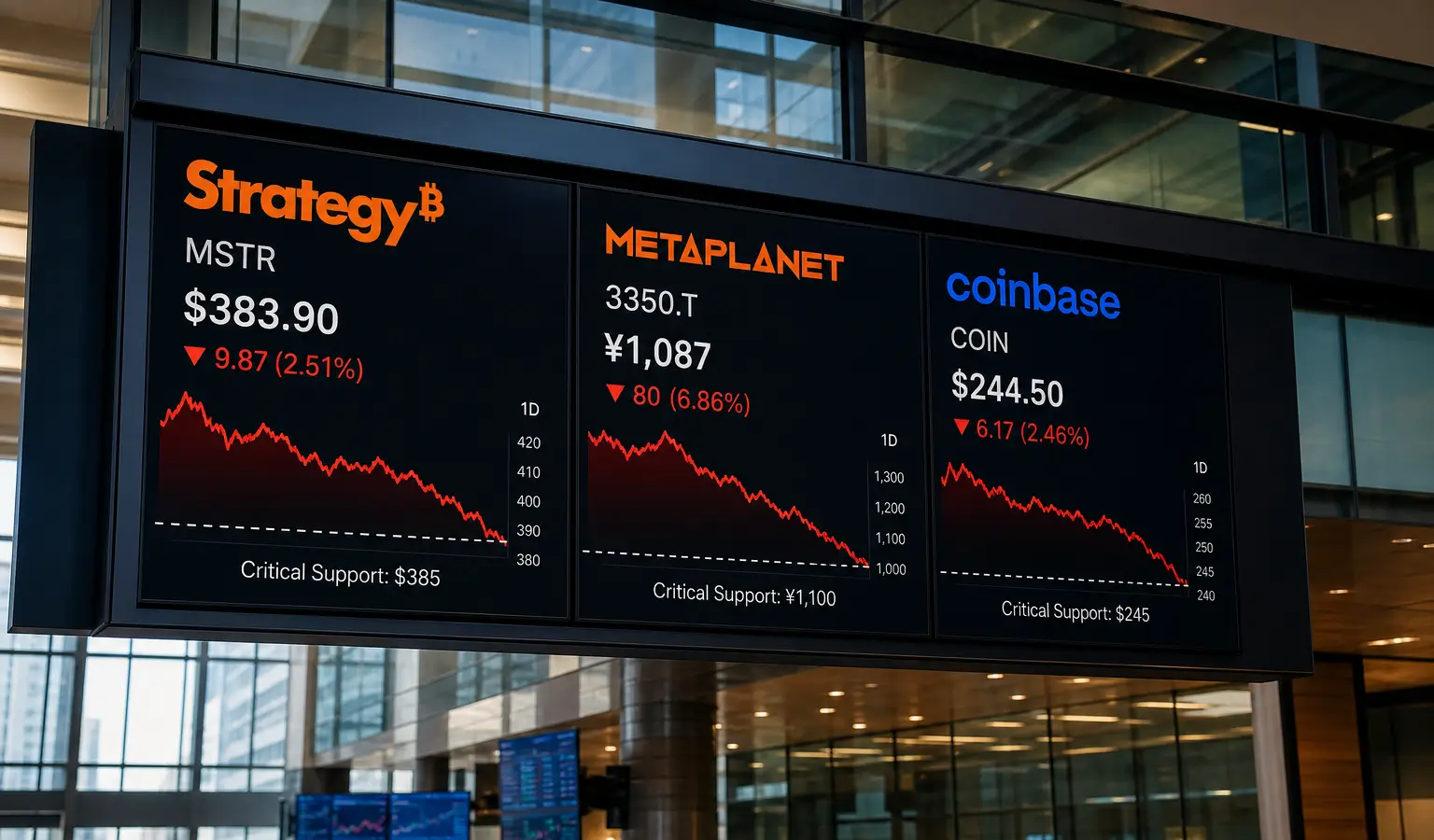 Strategy, Metaplanet y Coinbase ponen a prueba soportes clave