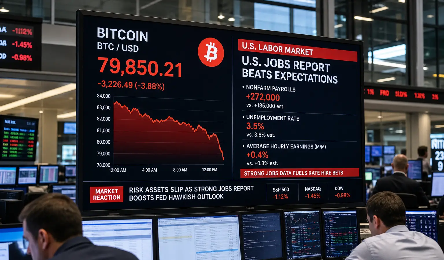 Sterke Amerikaanse banencijfers drukken Bitcoin onder $80.000