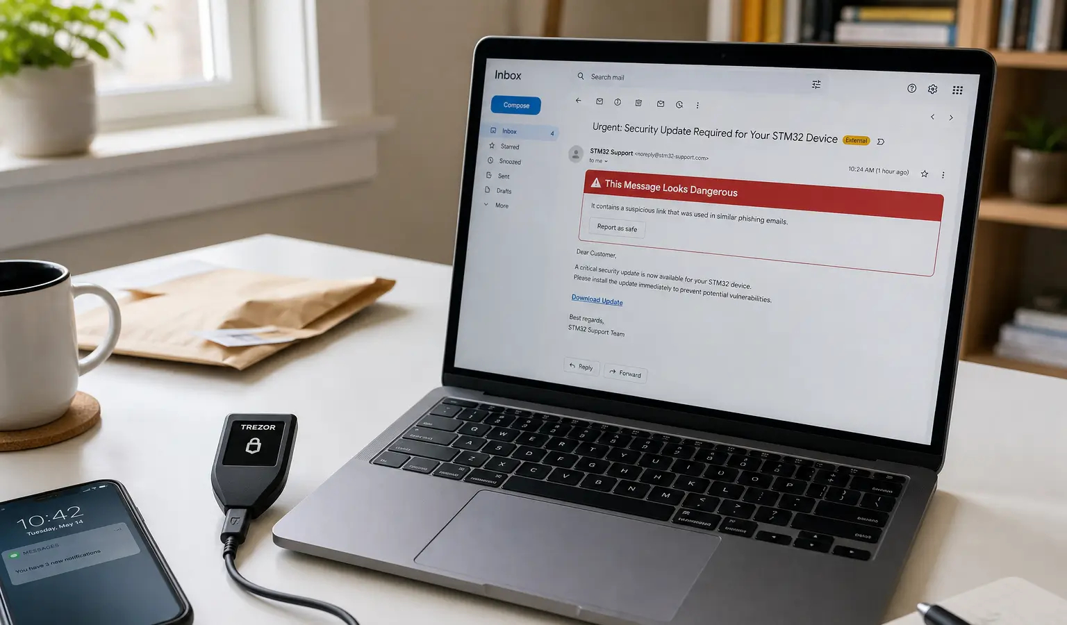 Trezor waarschuwt na nieuw phishingincident via e-mailprovider