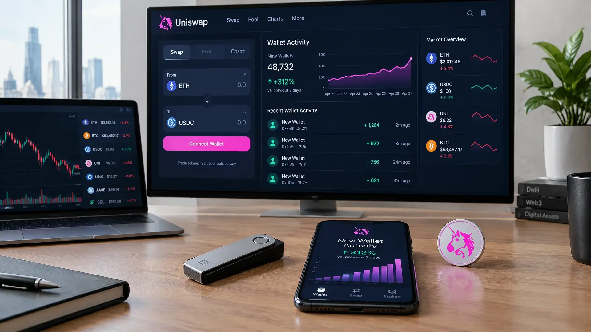 Uniswap daalt 25% terwijl nieuwe wallets pieken