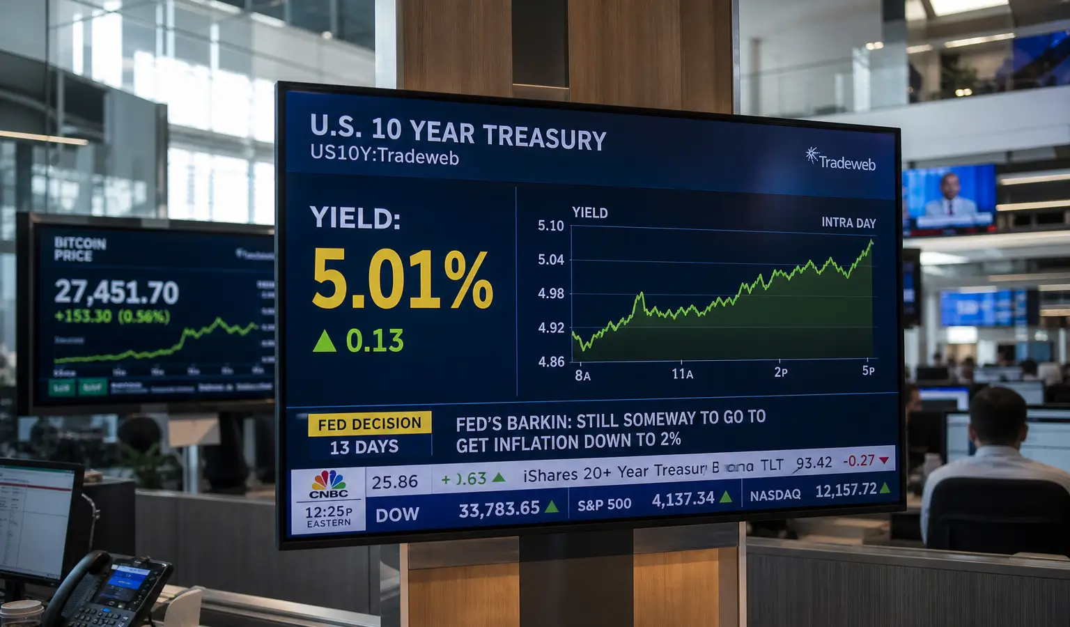 Amerikaanse 10-jaarsrente boven 5% zet Bitcoin onder druk