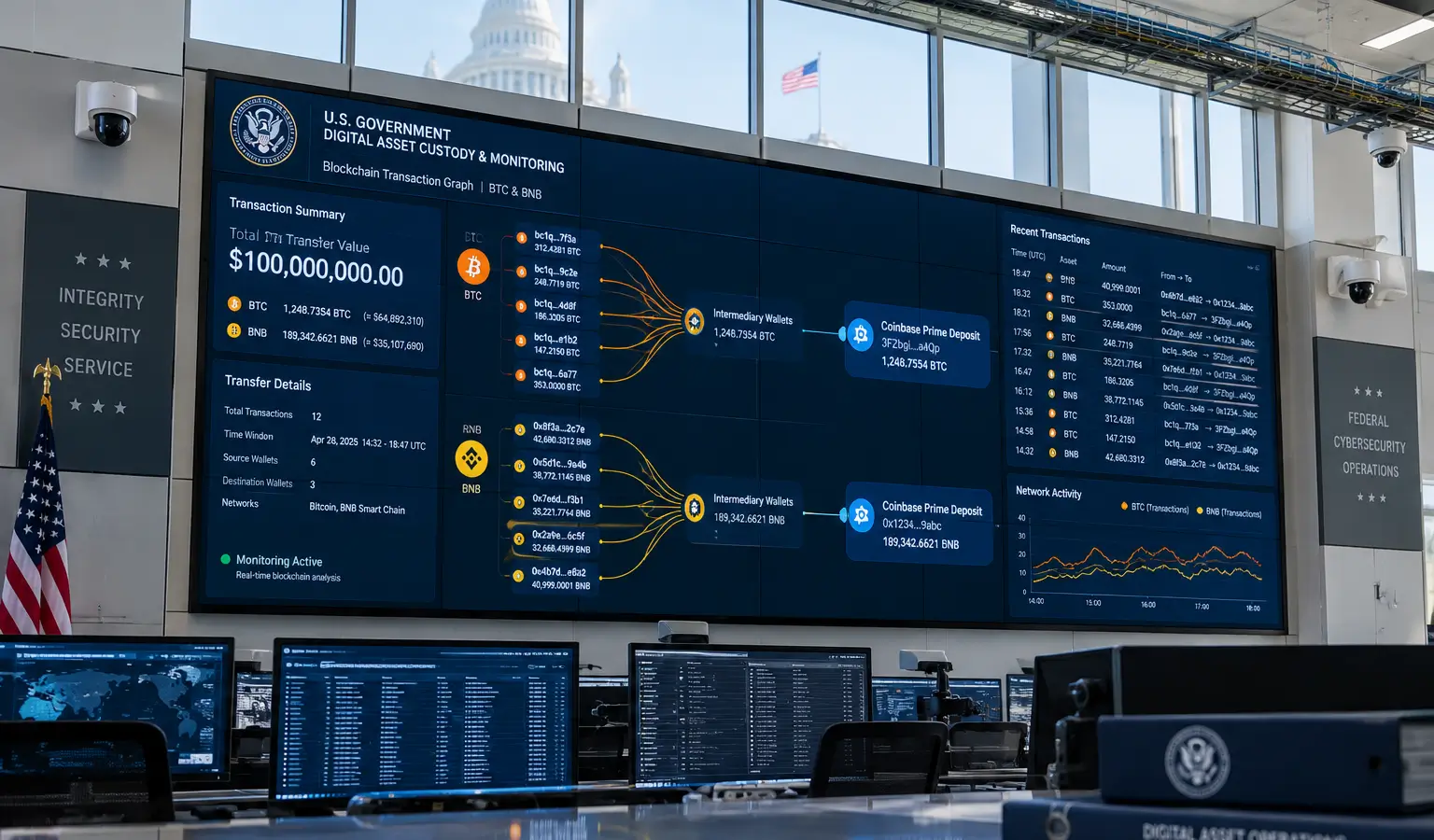 VS verplaatst ruim $100 miljoen aan Bitcoin en BNB