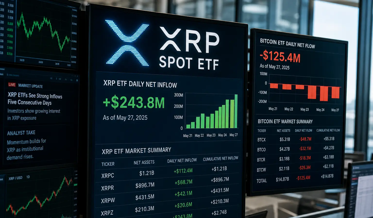 XRP ETF Inflows Rise as Bitcoin ETFs See Outflows