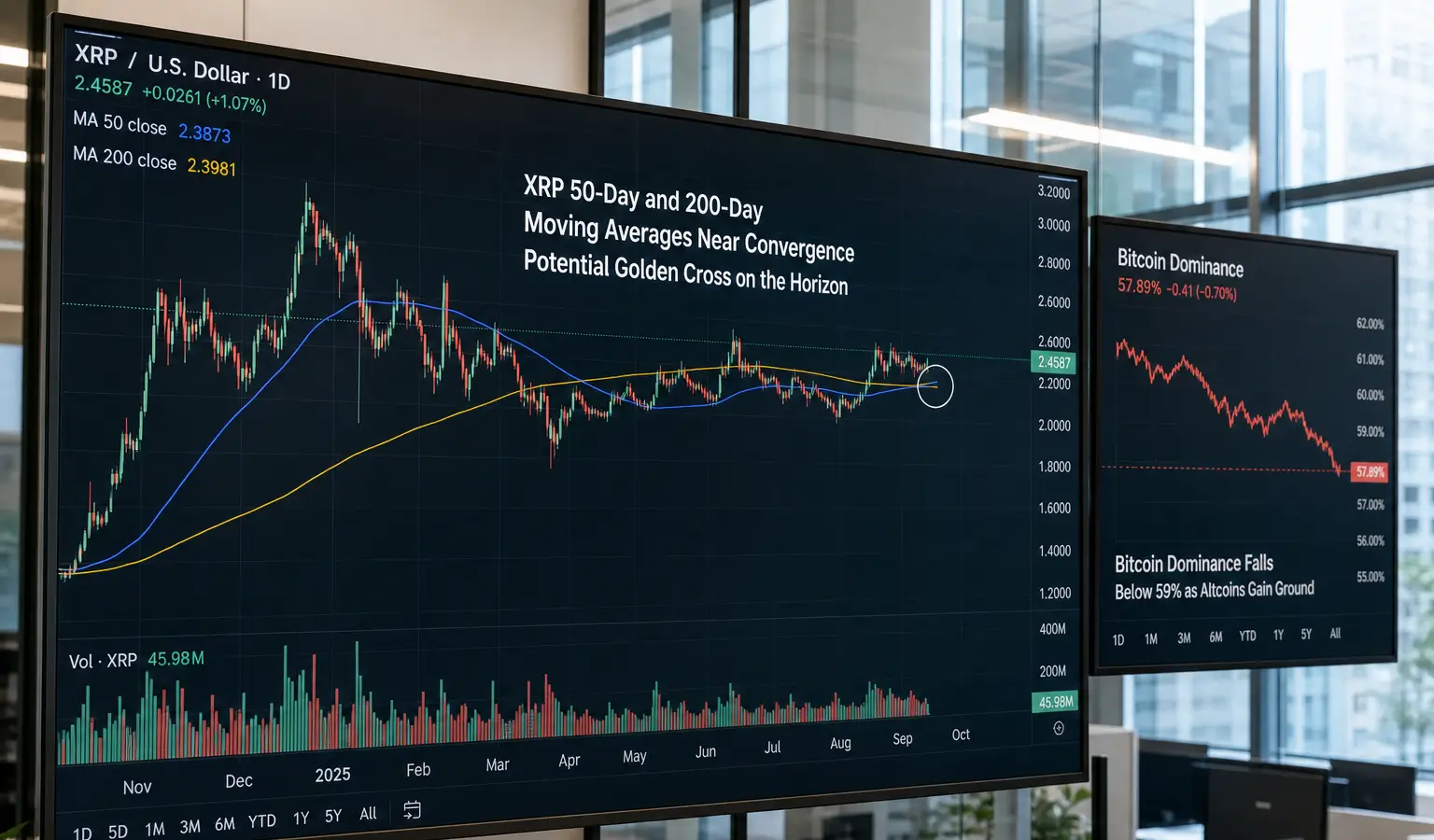 XRP zbliża się do golden cross, a uwaga przesuwa się z Bitcoina