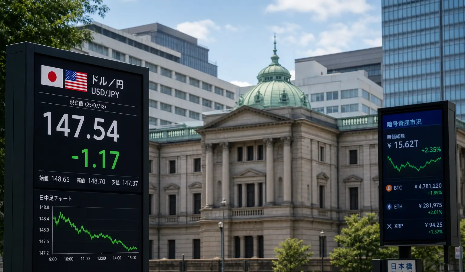 Le yen progresse, mais Bitcoin et XRP restent à la traîne à Tokyo