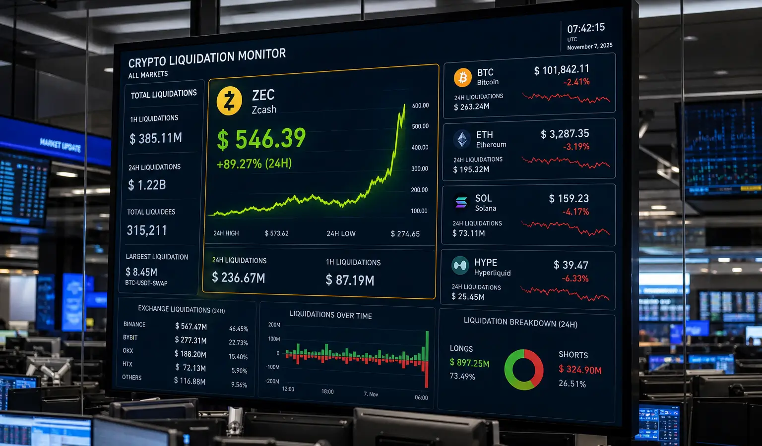 Zcash bondit de 17% tandis que les liquidations atteignent 345 millions de dollars